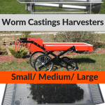 Worm castings harvesters that include a trommel for large operations, a worm shifter for medium operations, and a small Worm Castings Screen Harvester offered by Iowa Worm Composting