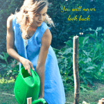Women watering her garden during a vermicompost project