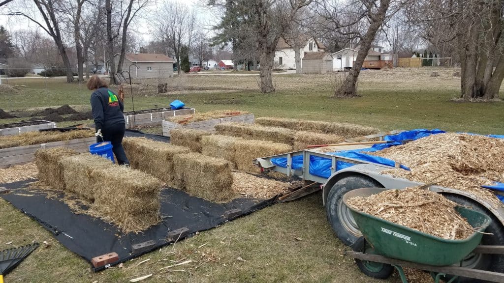 Straw Bale Gardening setting up the straw bale garden